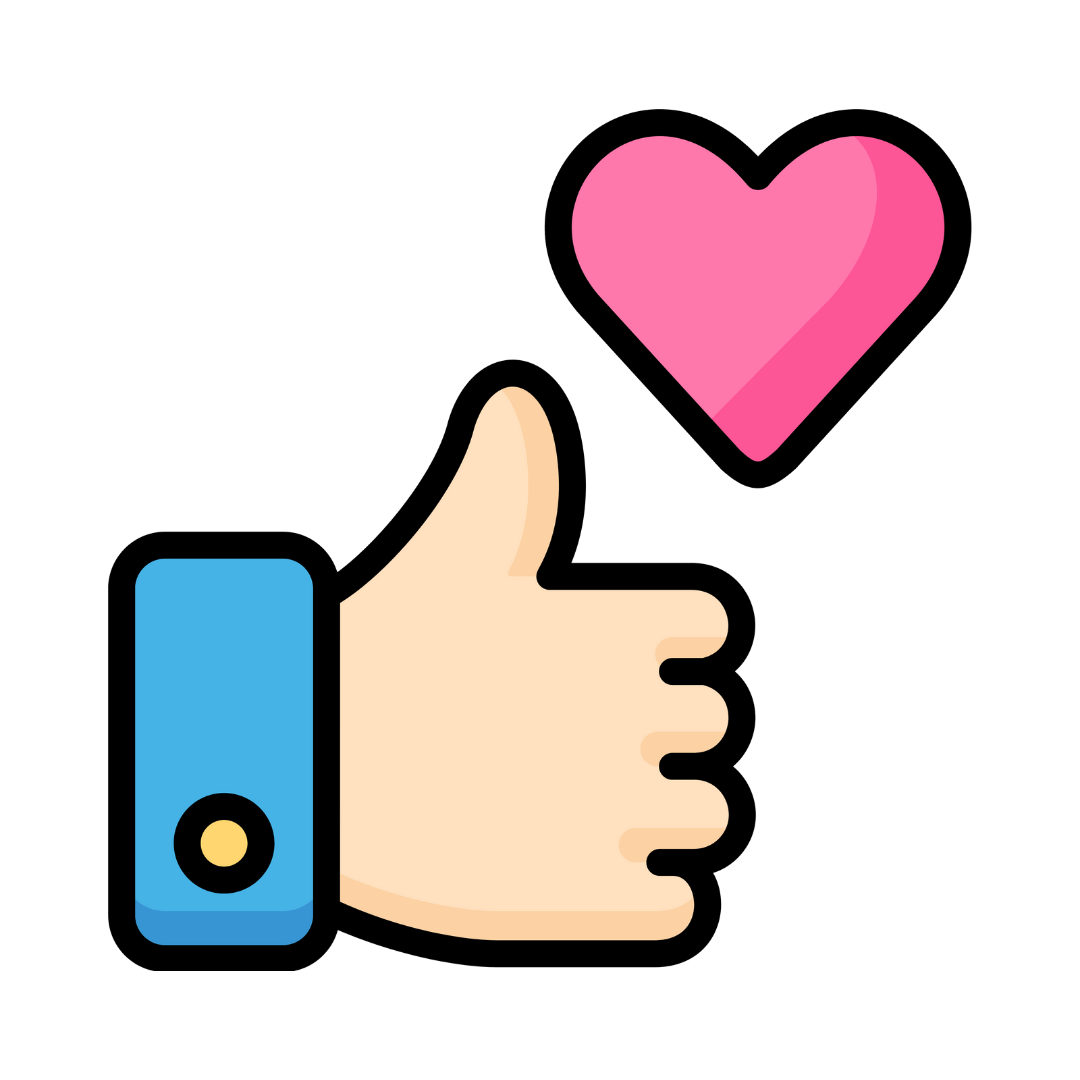 a graphic with a thumbs up and a heart